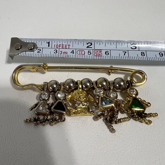 Birthstone Safety Pin Brooch Sterling 925 January March April May November Dog - Picture 9 of 10